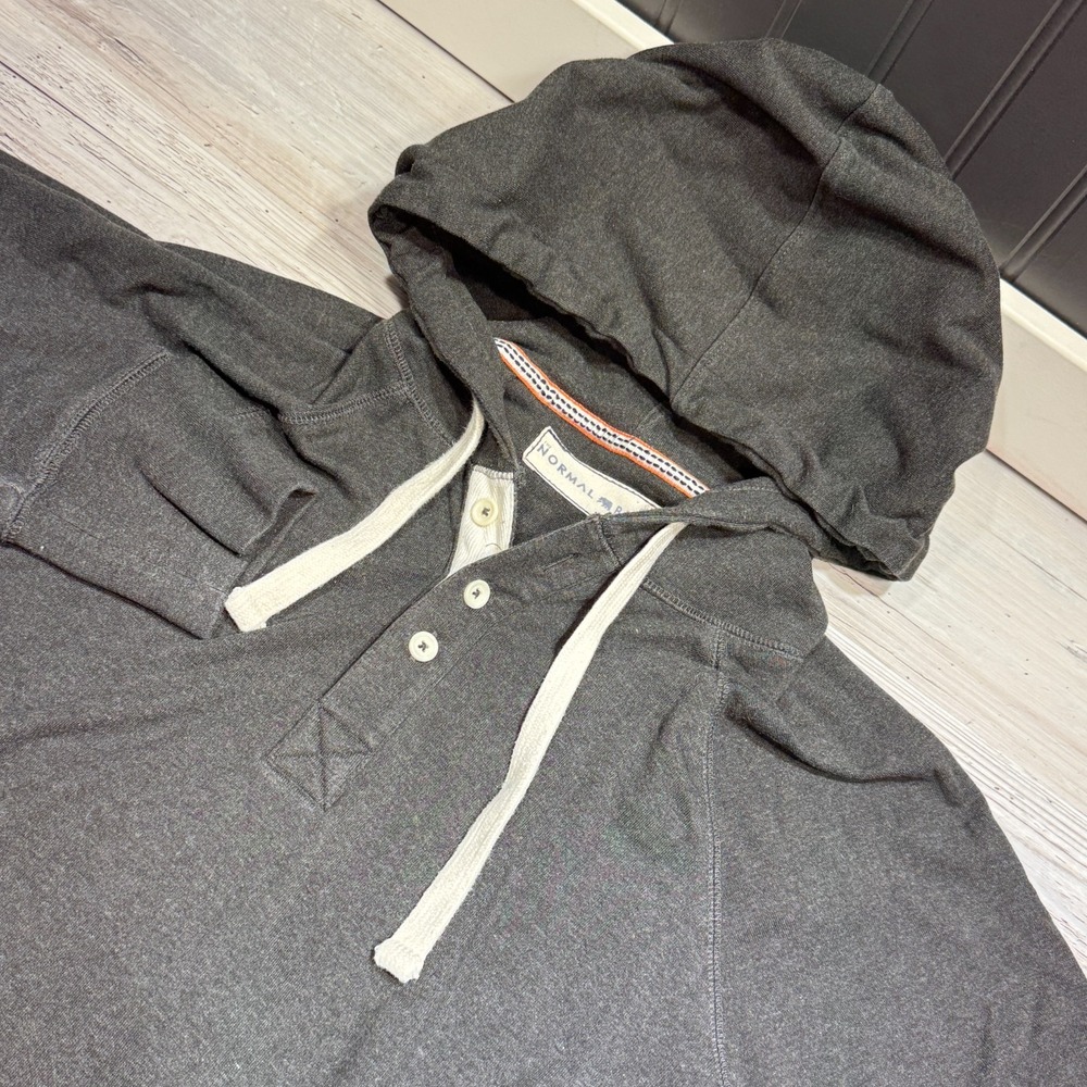 The Normal Brand Men's SZ L 1/4 Button Hoodie Dark Grey Stretch Cotton Hoodie